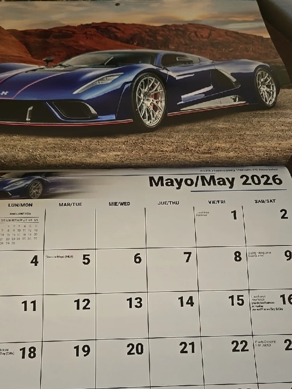 Exotic Car Calendar 2026 spanish American Colorful